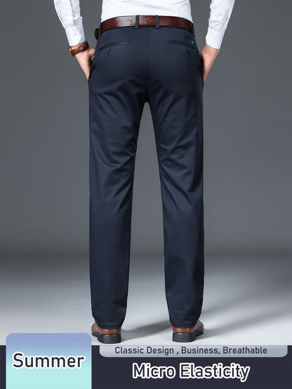 Men's Solid Pants With Pockets, Light Business Style Regular Fit Trousers For Outdoor Activities, Daily Wear For Spring And Autumn