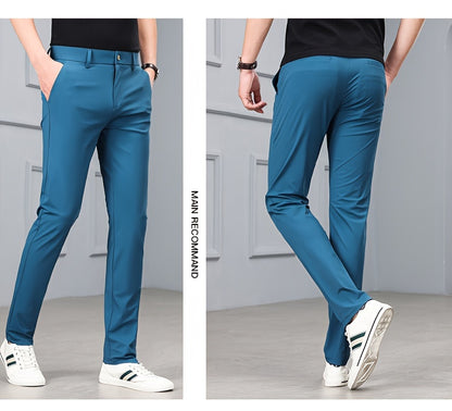 Men's Slim-Fit Stretch Casual Pants with Multiple Pockets - Waterproof, UV Protection, Light Gray, Straight Leg, Nylon Blend for Spring/Fall, Button Closure, Comfortable & Stylish Design, Everyday Comfort Pants | Modern Casua