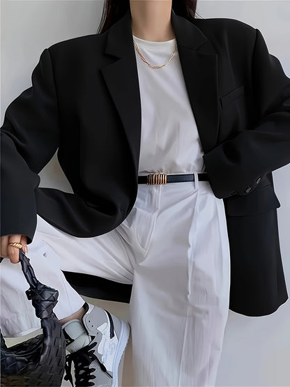 Կանացի շքեղ, առօրյա բլեյզեր՝ պոլիեսթերից, միագույն, երկար թևքերով, կոճակներով առջևի մասով և գրպաններով, ազատ չափսով, գարնանային/աշնանային բաճկոն, առօրյա հագուստի բաճկոն | մինիմալիստական ​​| մեկ օղակով բաճկոն