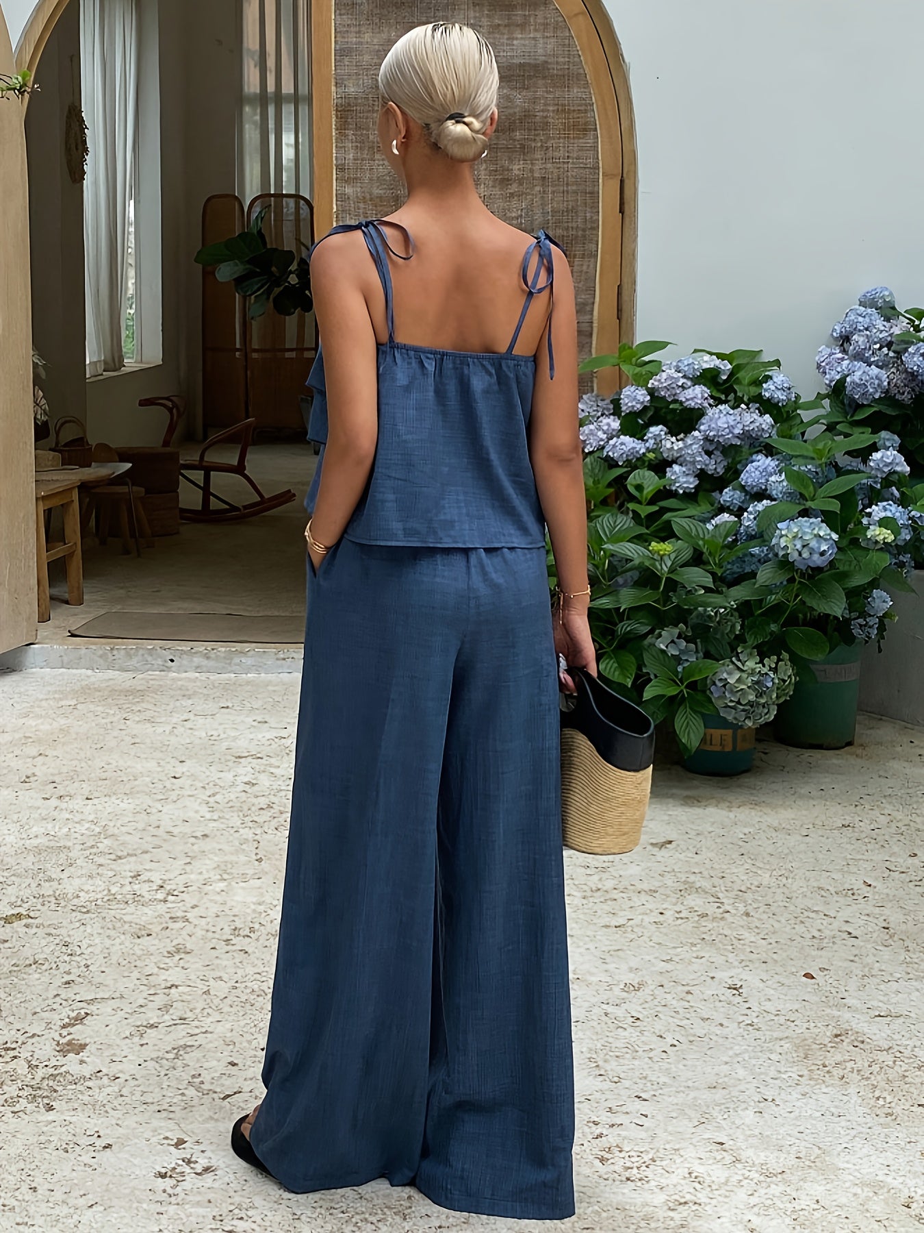 Women’s Ruffled Cami Top & High-Waist Tie-Side Pants Set