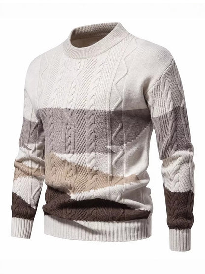 Տղամարդու ձմեռային տաք, հաստ տրիկոտաժե սվիտեր՝ գունավոր բլոկներով կլոր վզնոցով և թևքով, առօրյա և հարմար երեկոյան ժամադրությունների համար, լվացքի մեքենայով լվացվող սվիտերներ եղանակի համար