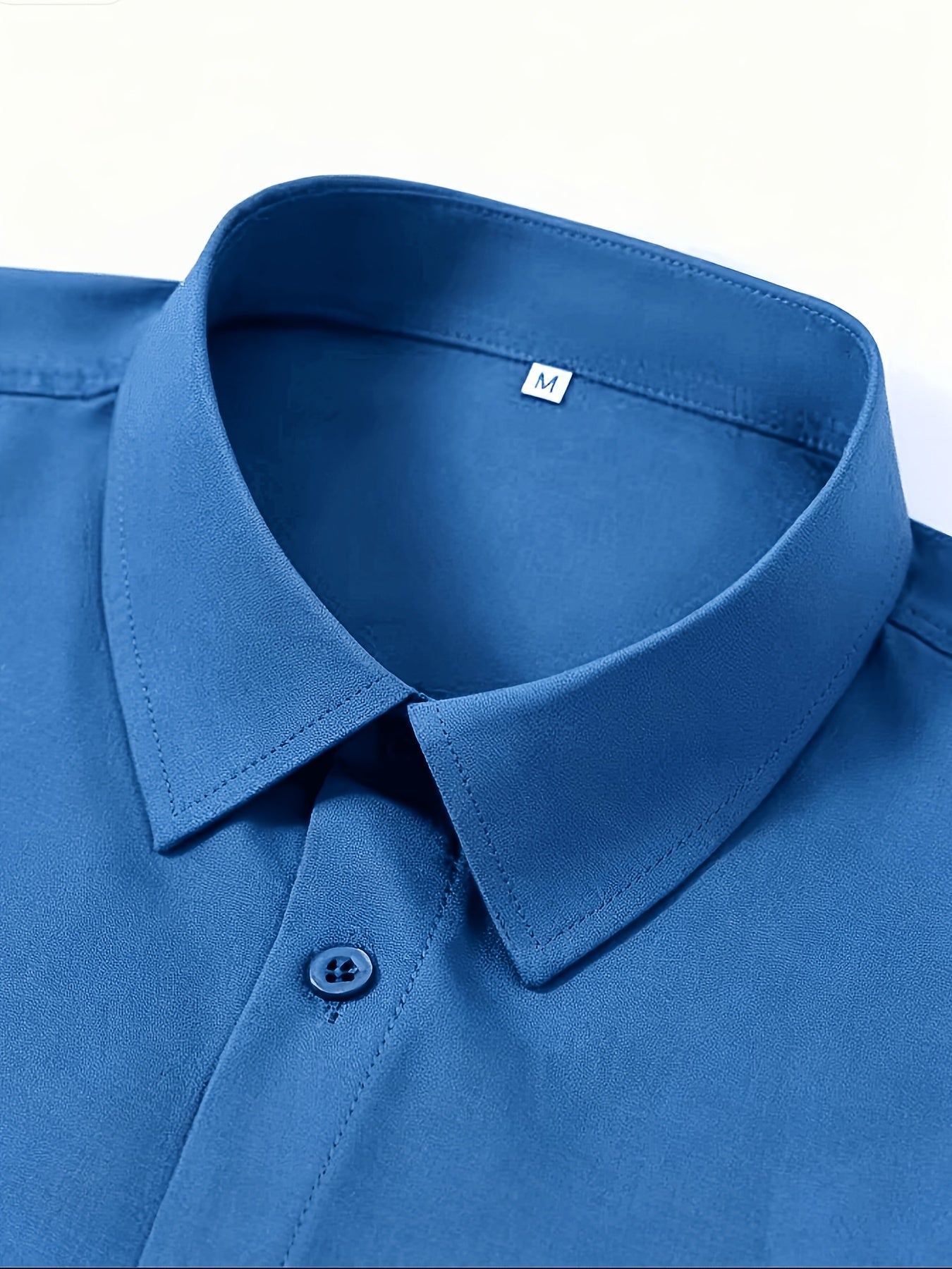 Men's Casual Navy Blue Short-Sleeve Polyester Shirt