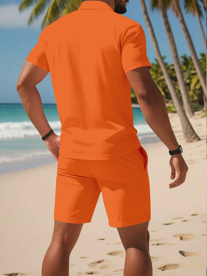 Men's Summer Polo Shirt & Shorts Set Lightweight Quick-Dry