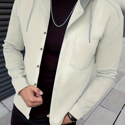 Men's Casual Hooded Jacket - Soft, Breathable Polyester with Button-Up Design & Pockets | Perfect for Spring, Fall & Outdoor Activities, Long Sleeve, Fashion, Daily, Leisure Style, Conventional Version