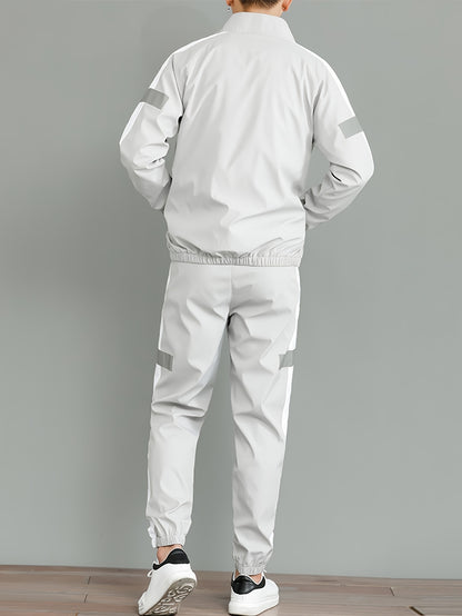 Men's Casual Polyester Jacket and Joggers Set for Spring & Fall