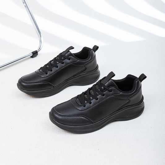 Men's Casual Sneakers Tennis Shoes - Comfortable, Versatile, and Stylish Running, Sports, and Casual Footwear. Black with White Accents, Featuring a Solid Black Synthetic Upper and Durable, Slip-resistant PVC Sole. Lace-up De - ayq