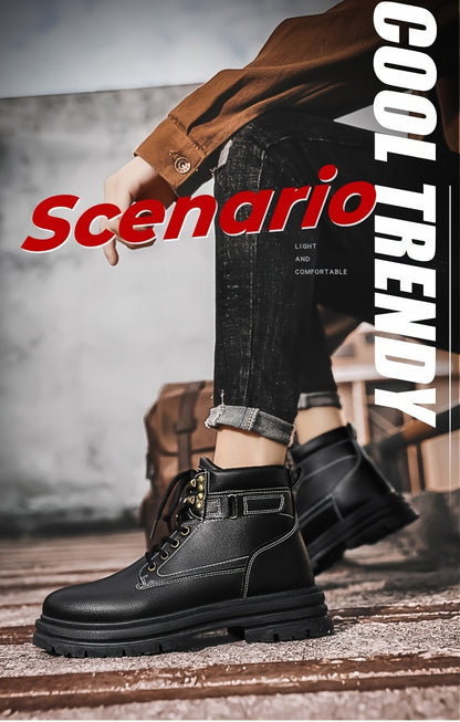 Large Size Men's High-Top Trendy British Style Short Boots Mid-Calf Work Boots Men's Hiking Boots High-Top Casual Shoes Short Boots