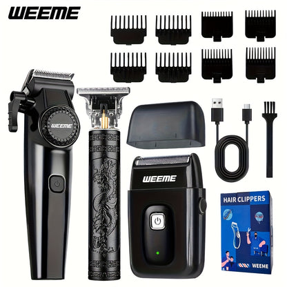 WEEME 3pcs/2pcs Hair Clippers for Men, All-in-One Grooming Gift Set, Professional Cordless Trimmer with T-Blade & Foil Shaver, LCD Display, Barber Kit for Men (Black) - ayq
