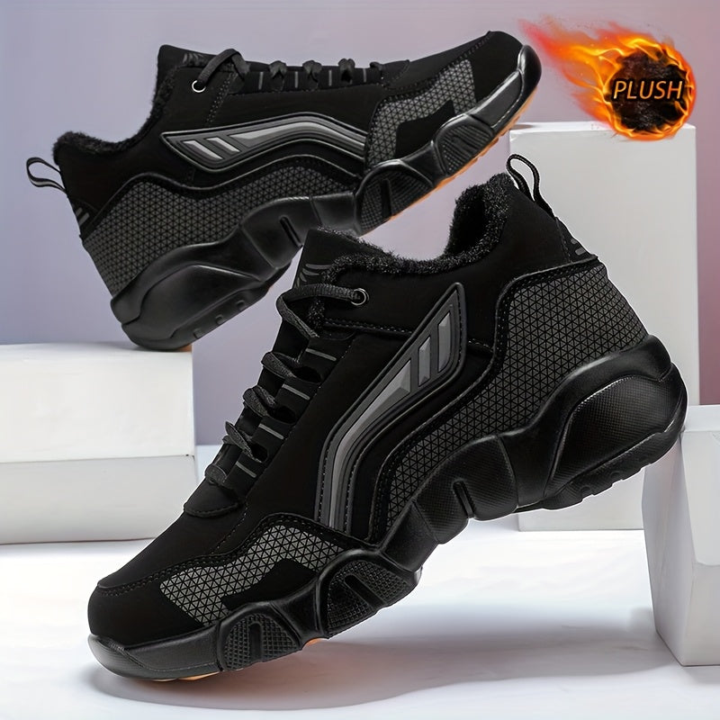 HIDEDUGO-ի ծանրքաշային ձմեռային կոշիկներ-սնիկերներ - Տաք միջին բարձրությամբ կոշիկներ, ամենագնացքային TPR ներբան, կապերով արտաքին կոշիկներ սառույցի և ձյան համար, մեծ չափսեր (սև/սպիտակ) - Ցուրտ եղանակի համար ամենօրյա և սպորտային կոշիկներ