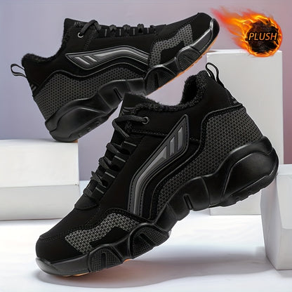 HIDEDUGO-ի ծանրքաշային ձմեռային կոշիկներ-սնիկերներ - Տաք միջին բարձրությամբ կոշիկներ, ամենագնացքային TPR ներբան, կապերով արտաքին կոշիկներ սառույցի և ձյան համար, մեծ չափսեր (սև/սպիտակ) - Ցուրտ եղանակի համար ամենօրյա և սպորտային կոշիկներ