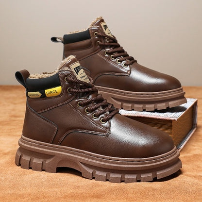 Men'S High-Top Winter Snow Boots - Heavy-Duty Thermal Insulated Cold Weather Boots with Lace-Up Closure, Non-Slip Rubber Sole - Brown - for Hiking, Outdoor