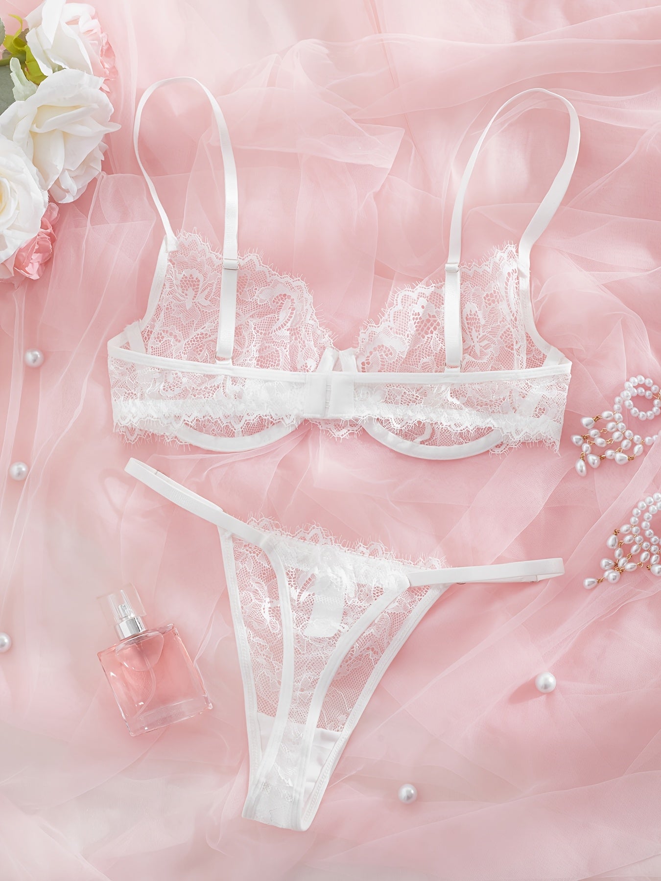 Sexy Lace Eyelash Strappy Lingerie Set for Women