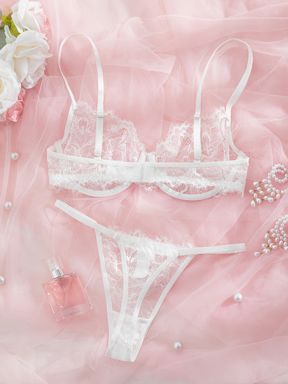 Sexy Lace Eyelash Strappy Lingerie Set for Women