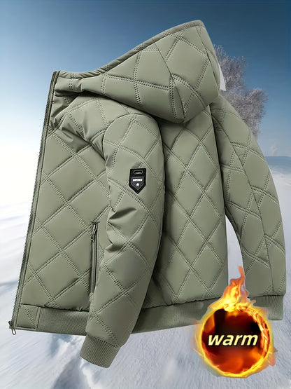 Men'S Heavy-Duty Winter Jacket with Full-Zip Hooded Coat - Thermal Insulated Cold Weather Outerwear, Full-Zip Closure & Zippered Pockets, Machine Washable