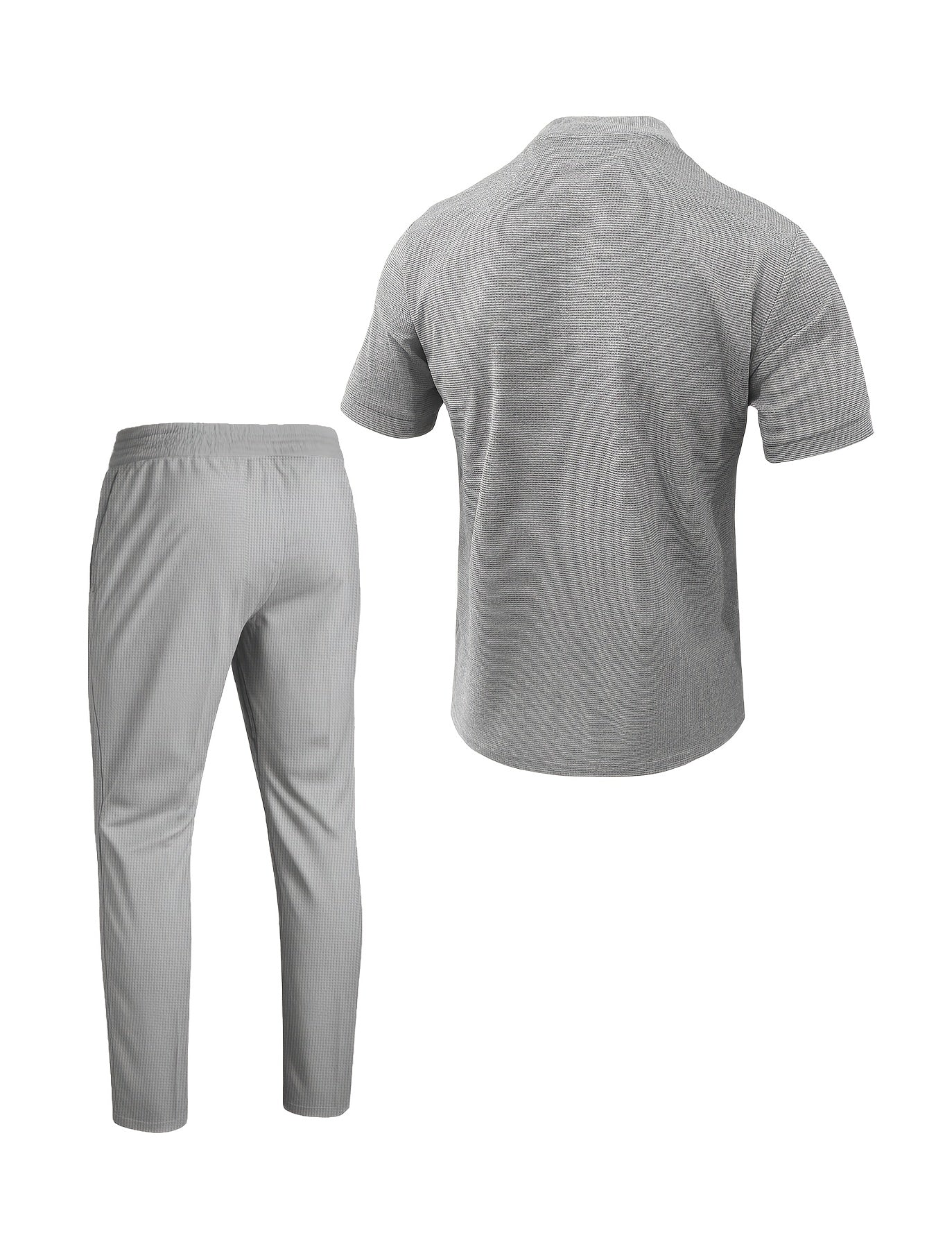 Men's Waffle Knit Zipper Shirt, Rib Collar Short Sleeve T-Shirt, Casual Breathable Summer Top - ayq