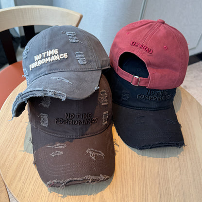 Women’s Embroidered Ripped Washed Baseball Cap Adjustable Fit