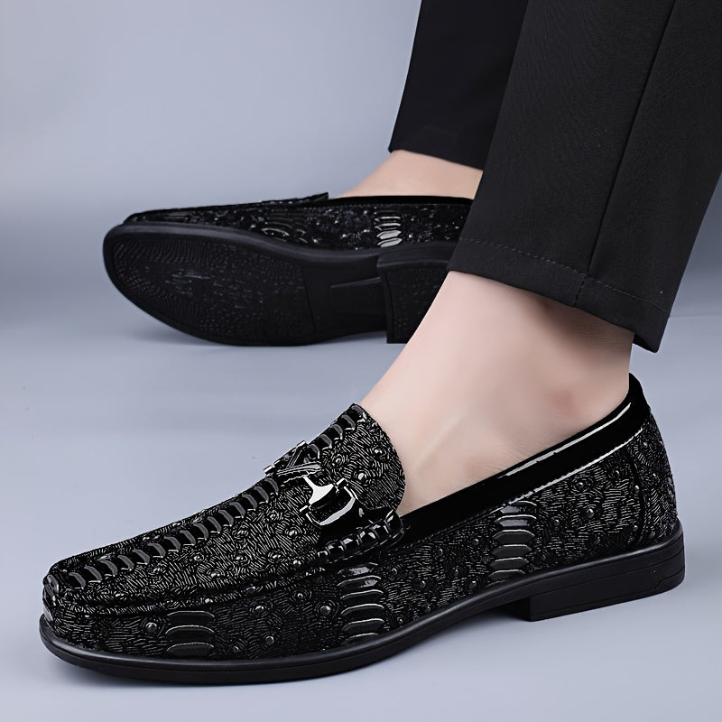 Men's Cow Leather Slip-On Dress Shoes with Soft Rubber Sole