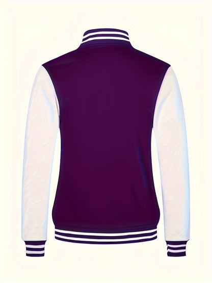 [Bold Design] Men's Stylish Black & White Varsity Jacket - Casual Baseball Coat with Pockets, Button-Up Front, Long Sleeve, Polyester Blend, Perfect for Fall & Winter, Casual Sportswear | Casual Fashion Jacket | Cotton Comfor