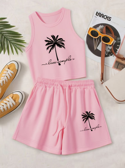 Casual Printed Two-Piece Set with Vest and Shorts