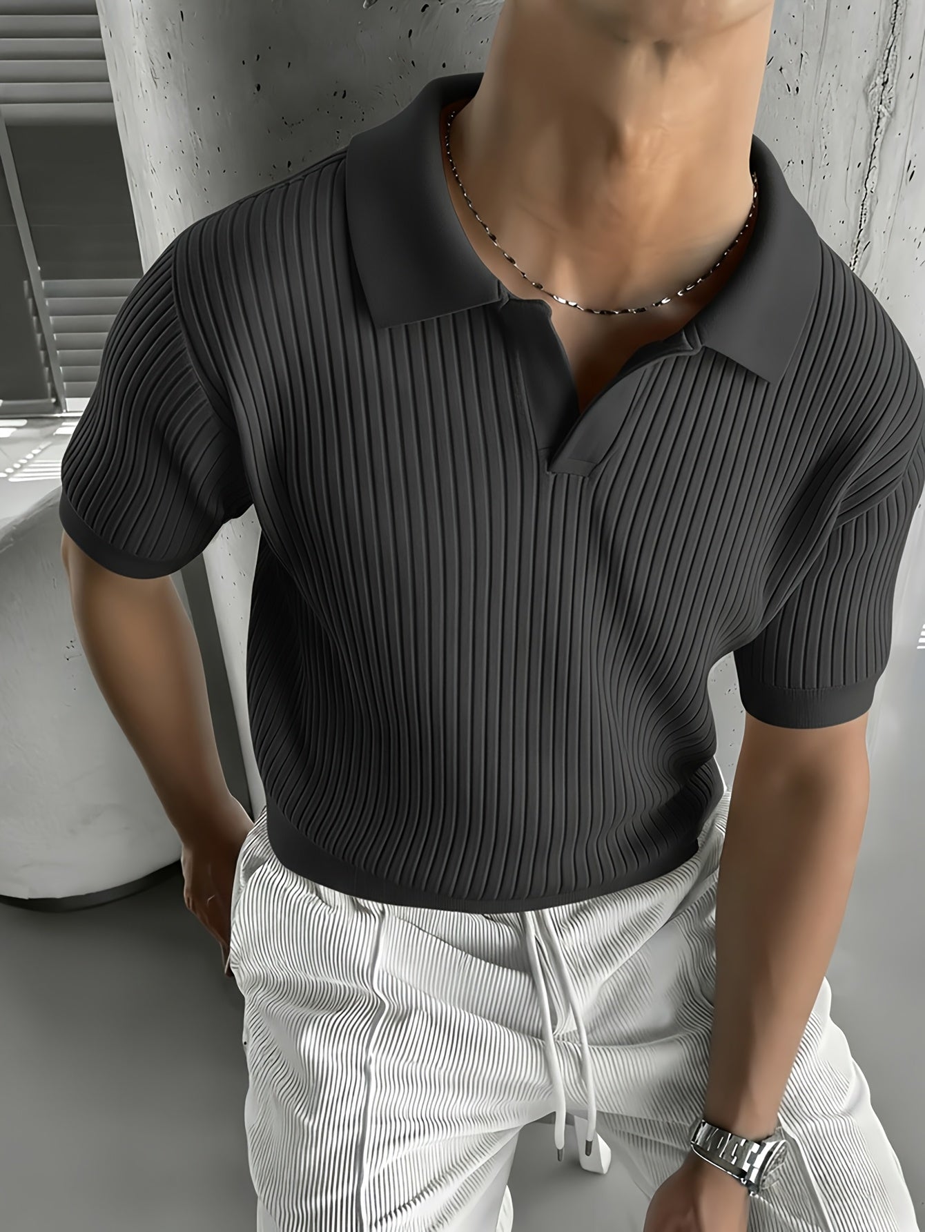 Men'S Summer Short Sleeve Polo Knit Shirt | Casual Solid Color Pullover, Suitable For Daily Wear, Outdoor Activities, And Street Style - ayq