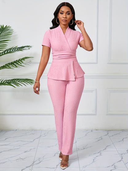 Ready-To-Wear Women'S Elegant Casual Solid Color Textured Pants Set