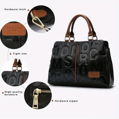 Stylish Black Genuine Leather Handbag with Brown Accents