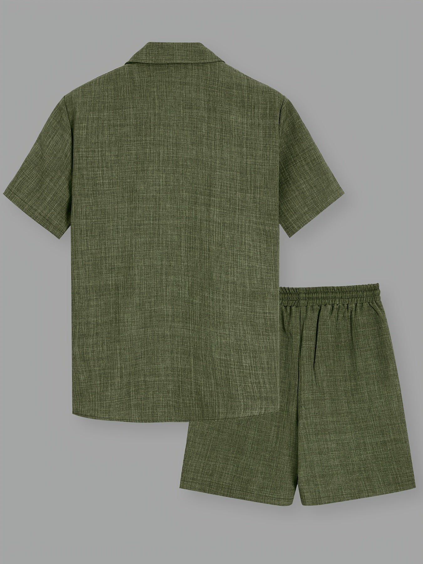 Men's Summer Casual Solid Color Shirt and Shorts Set