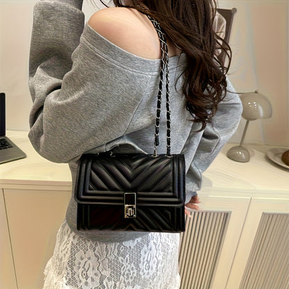 PU Material Women'Chain Crossbody Bag - Available in Five Colors, Elegant Shoulder Bag Suitable for Daily and Formal Occasions, Secure Buckle Design, Fashionable Chain Texture Style, Luxurious Texture Structure,must-have for