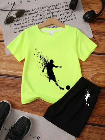 Boys' Casual Sketch Soccer Ball T-Shirt & Shorts Set