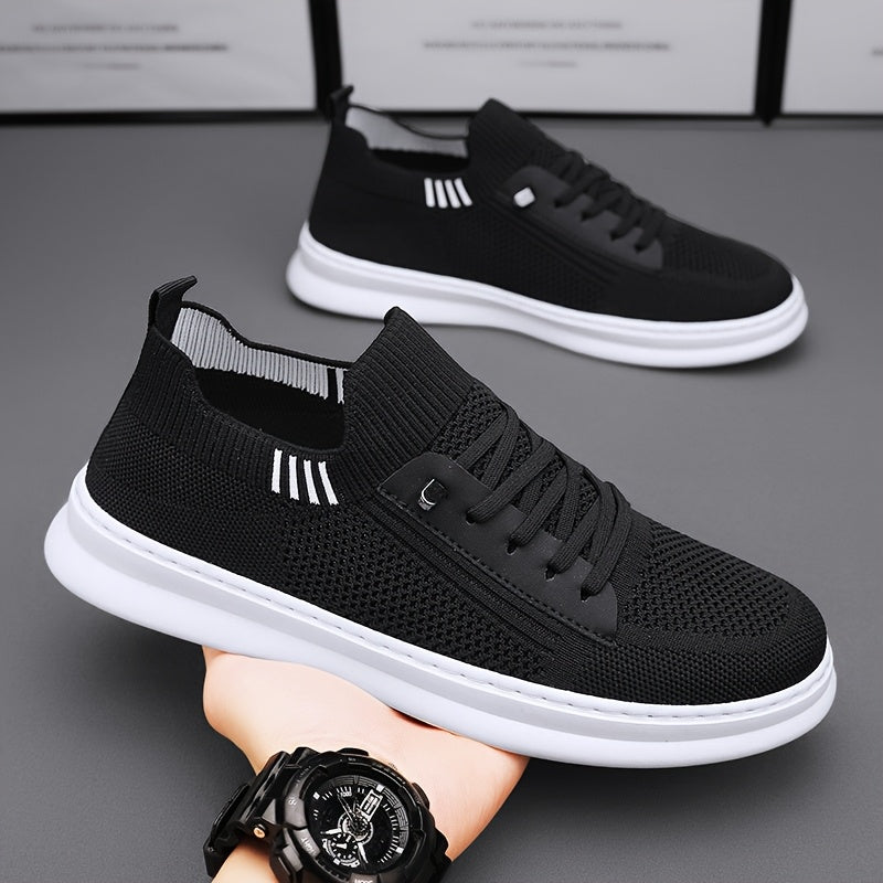 Men's Breathable Mesh Sneakers - Casual Retro Slip-On Flats with Soft PVC Sole, Lace-Up Closure for Spring/Summer Outdoor and Casual Attire