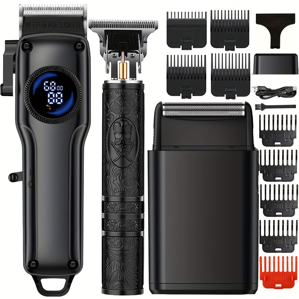 3pcs Professional Cordless Hair Clippers for Men, Includes Precision Hair Trimmer, Beard Trimmer T-Blade Detailer, Adjustable Cutting Lengths, Perfect Gift Set for Men Haircut, Beard, Ideal Gift for Men, Hair Clippers for Men
