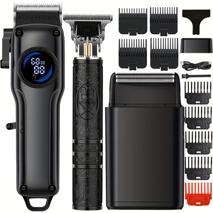 3pcs Professional Cordless Hair Clippers for Men, Includes Precision Hair Trimmer, Beard Trimmer T-Blade Detailer, Adjustable Cutting Lengths, Perfect Gift Set for Men Haircut, Beard, Ideal Gift for Men, Hair Clippers for Men