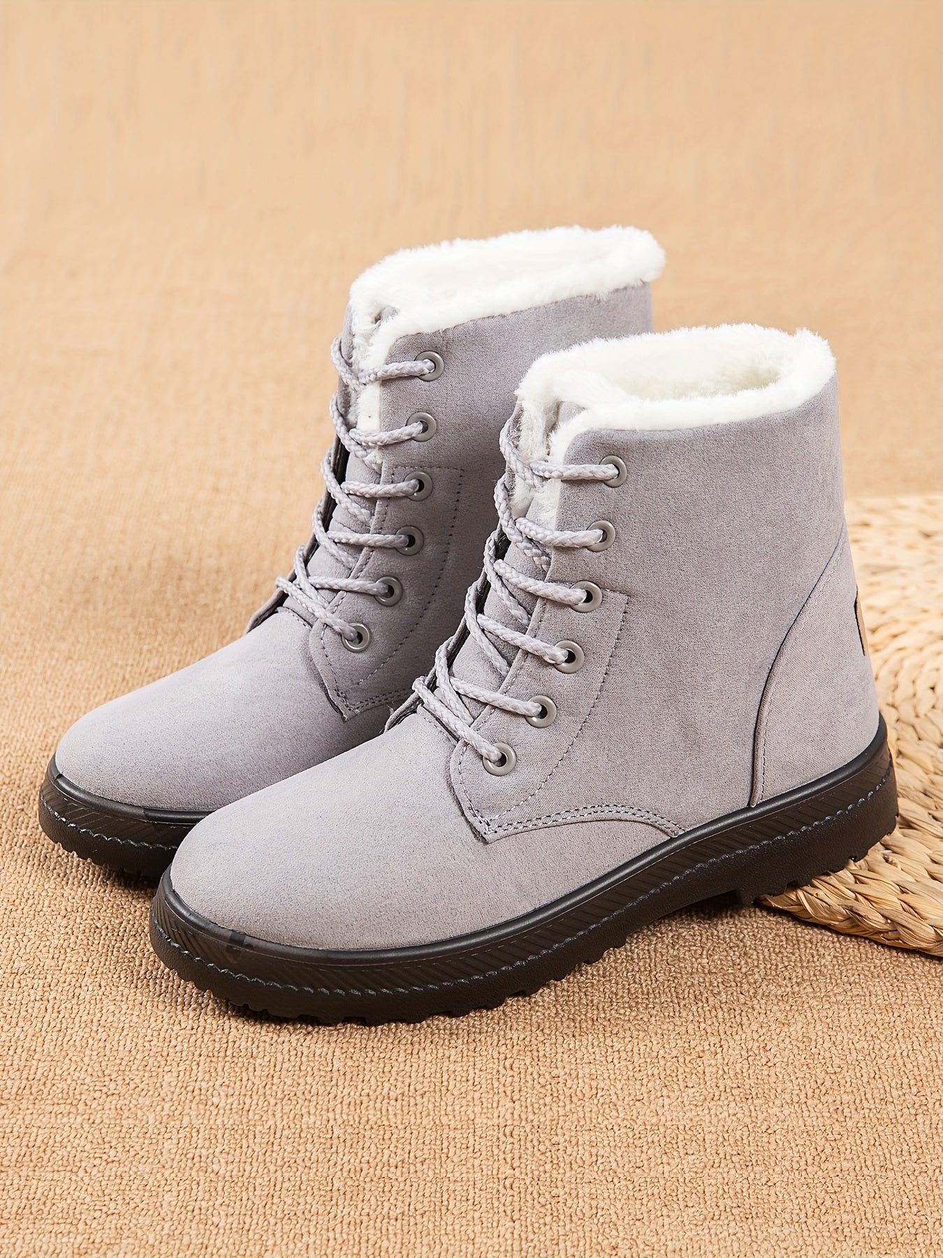 Women'S Ankle Boots - Winter Warm Round Toe Flat Shoes with Lace-Up Closure, Non-Slip Rubber Sole, & Accent - All-Season Casual Boots for Everyday & Formal, Ladies Winter Boots, Outdoor Footwear, Fabric Lined Interior, Outdoo