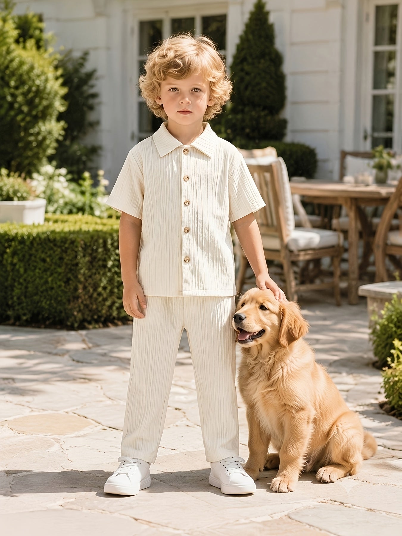 Boys' Casual Short-Sleeve Shirt and Trousers Set for Spring/Summer