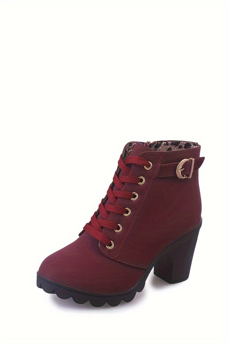 Women's Block Heeled Short Boots, Casual Lace Up Side Zipper Boots, Comfortable Ankle Boots