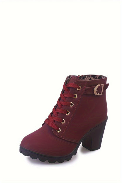 Women's Block Heeled Short Boots, Casual Lace Up Side Zipper Boots, Comfortable Ankle Boots