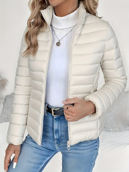 Women's Slim-Fit Quilted Polyester Jacket with High Neck