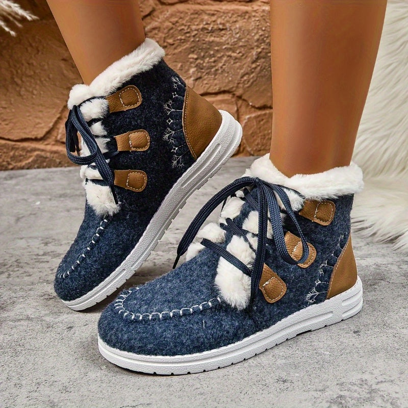 Women'S Winter Boots - Slip-On/Lace-Up Closure, Cushioned EVA Sole, Warm Fabric Upper - Available in Black/Blue/Gray/ - Everyday & Formal Outfits - Extended Sizes Available - Cold Weather Footwear, Winter Shoes, Seasonal Foot