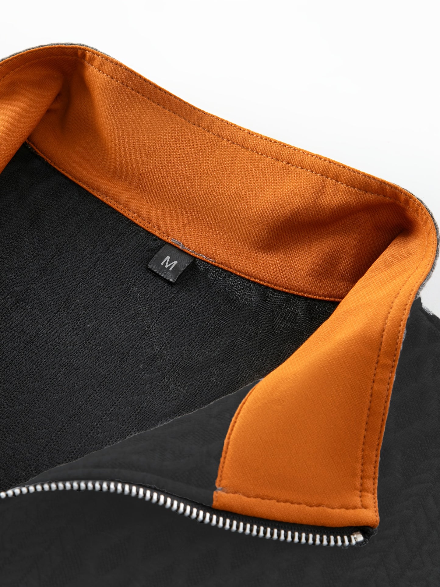 Men's Beige & Orange Contrast Full-Zip Jacket - Winter Warmth Loose-Fit Tailored Coat with Stand Collar, Zippered Pockets & Full-Zip Closure, Machine Washable Casual Outerwear for Men (Beige/Orange) - Ideal for Fall and Winte