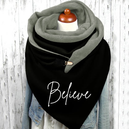 Women'S Christmas Letter Printed Neck Warmer - Soft Stretchy Polyester-Spandex Blend, Elastic Fit Windproof Cold-Proof Scarf with "Believe" Design, Machine Washable Casual Winter Accessory for Outdoor Activities, Christmas Sc