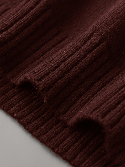 Men's Brown & Striped Sweater - Soft Round Neck Cable-Knit Winter Sweater with White Piping, Machine Washable Casual Pullover for Fall & Winter, Brown/Beige Horizontal Stripes, Ribbed Cuffs & Hem, Stylish Men's Sweater for Ev