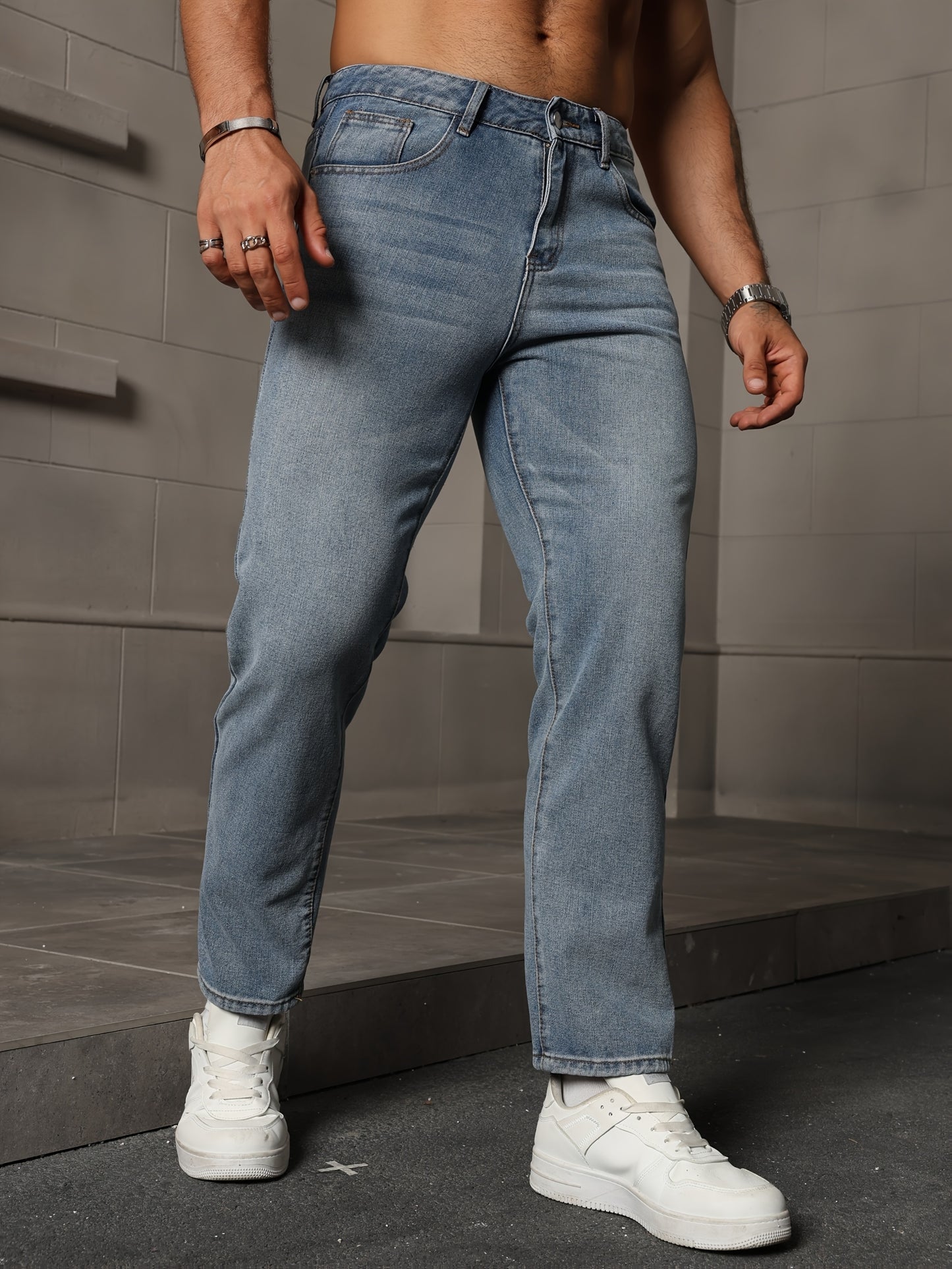 Men's Casual Denim Jeans, 80% 14.0% Viscose 5.0% Polyester 1.0% Modal Blend, Solid Color, Non-Stretch Fabric, Regular Fit, All-Season, Washed Finish, Woven - Multiple Sizes Available, Casual Wear Jeans|Versatile Jeans| Blend