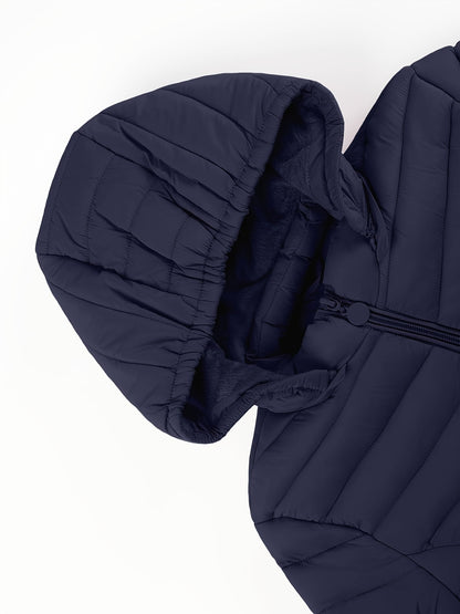 Կանացի թեթև, սև, գլխարկով ձմեռային բաճկոն՝ գրպաններով - Էլեգանտ երկար թևքերով վերնազգեստ, նեյլոնե նյութ, կայծակաճարմանդով դիզայն, իդեալական է առօրյա կամ ճանապարհորդության համար, ձմեռային վերարկուներ