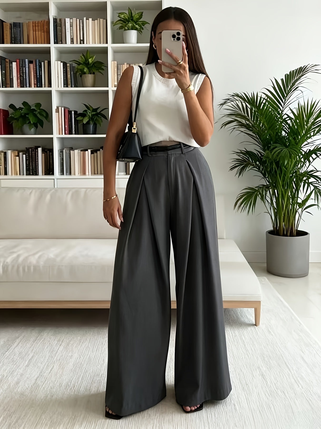 Women's Elegant High-Waisted Wide-Leg Trousers for Office & Daily Wear