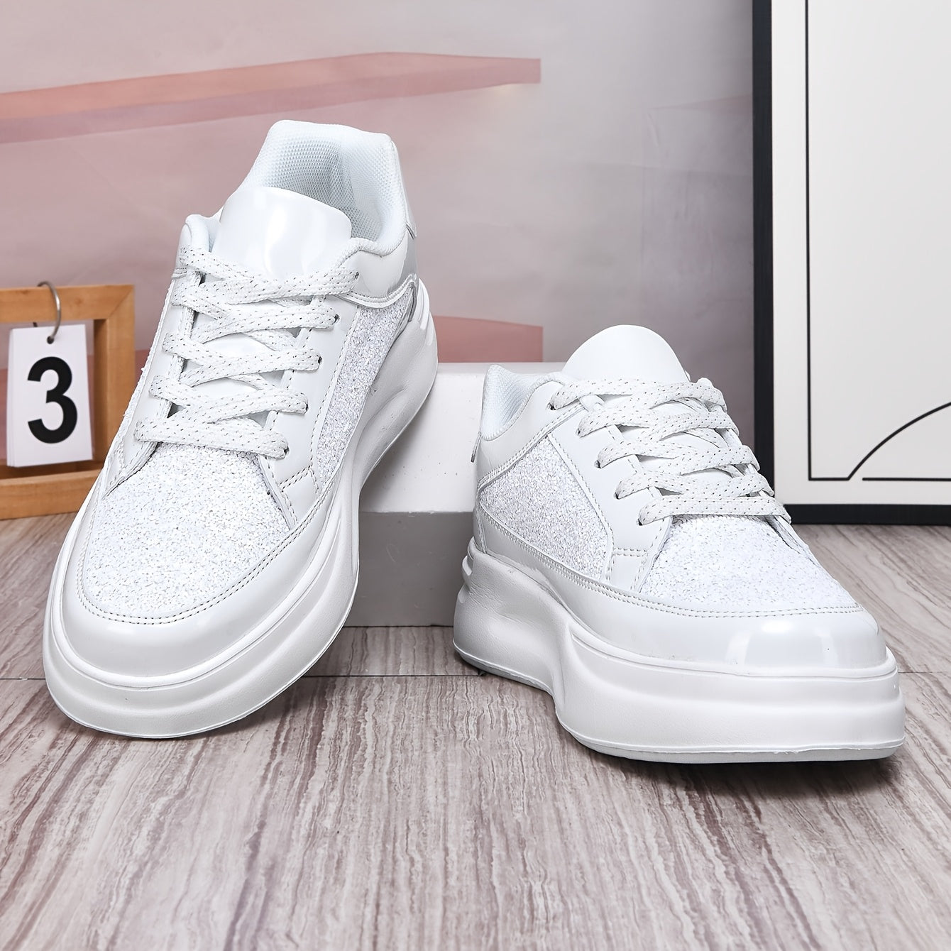 New Casual Sneakers, Fashionable and Versatile Sequined Shoes, Unisex Couple Style, Niche Platform Sneakers, Lightweight and Comfortable, Thick-Soled White and Black Sneakers - ayq
