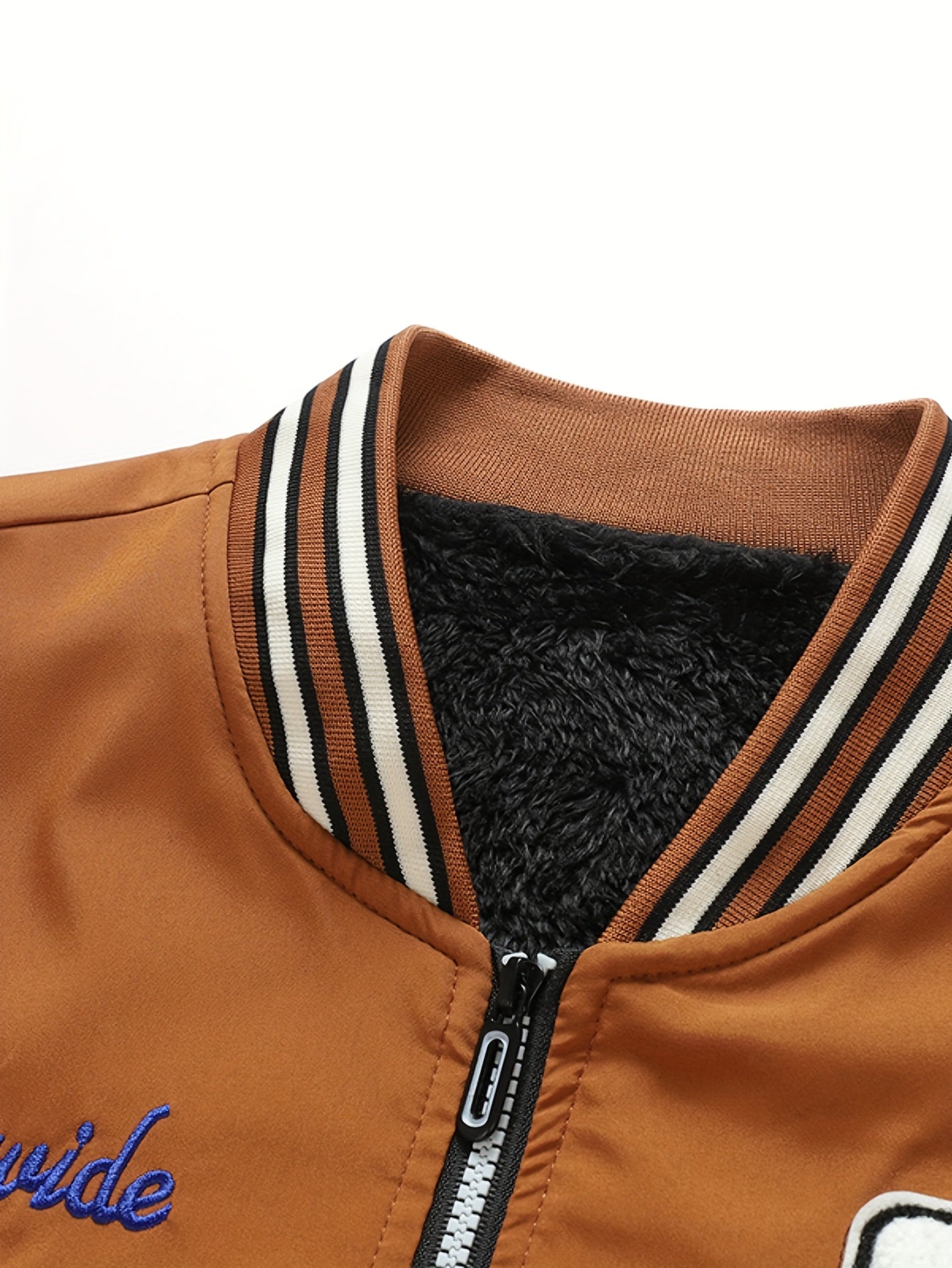 Men's Thermal Insulated Full-Zip Baseball Jacket with Full-Zip Closure - Heavyweight Winter Coat, Brown/White colorblock, Lining - Streetwear Outerwear for Casual & Formal Events - Compatible with Hoodies & Jackets (Men's Fas