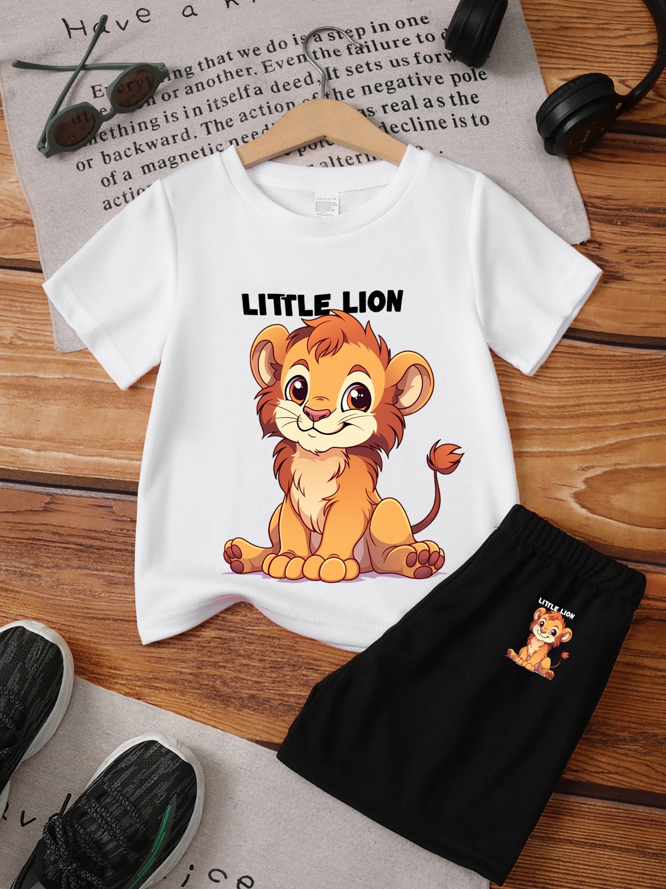 Boys' Casual Lion Print T-Shirt and Shorts Set for Spring/Summer