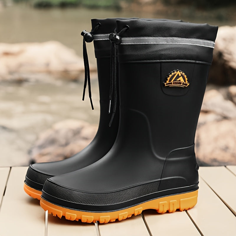 Men's Casual Outdoor Slip-On Rubber Rain Boots for Fall