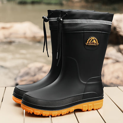 Men's Casual Outdoor Slip-On Rubber Rain Boots for Fall