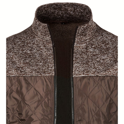 Men's Knitted Cardigan Jacket, Autumn Winter Casual Stand Collar Full Zip Coat, Long Sleeve Regular Fit Jacket